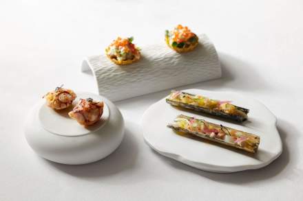 Bouchées gastronomiques et fruits de mer élégamment présentés au restaurant <span><span><span><span>1 Étoile Michelin </span></span></span></span>du Domaine du Liziec à Vannes